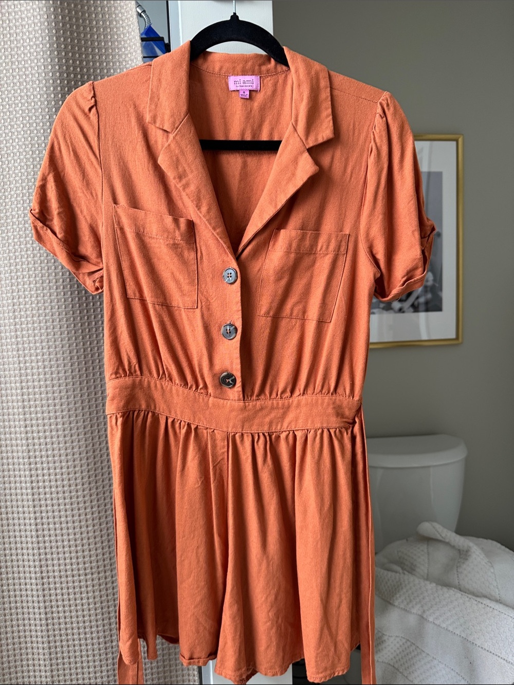Women’s Rust Orange Short Sleeve Tie Waist Romper